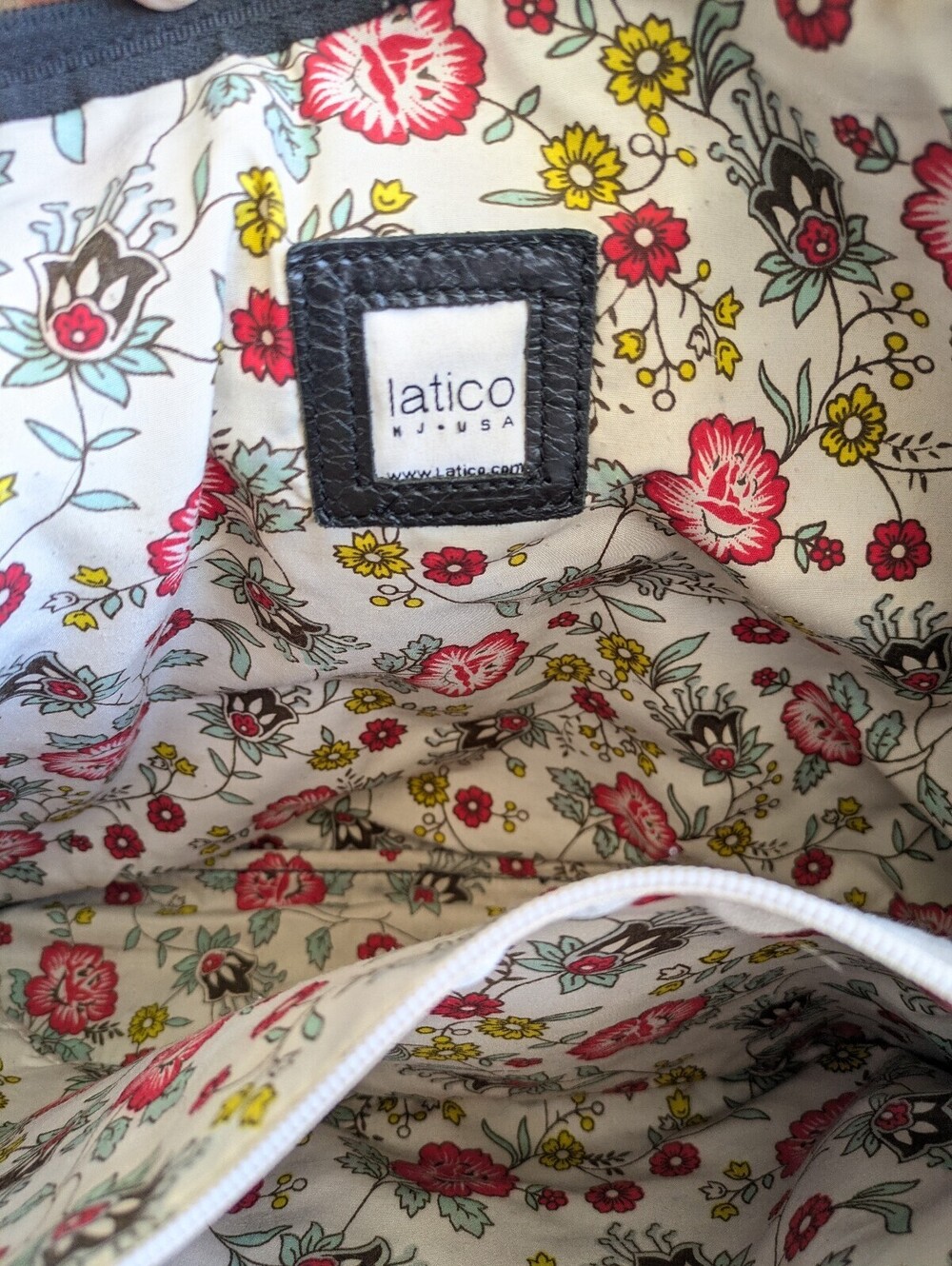 Latico Black Leather Tote Bag Floral Lining Shoulder Purse Laptop Case Briefcase - Picture 7 of 8